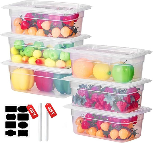 1/4 Size&6 Inch Translucent NSF Food Pan: 9 PCS[Total Seal] [Hot&Cold Resistant] Food Storage Containers with Lids, Topping Salad Bar Container (BPA-FREE)