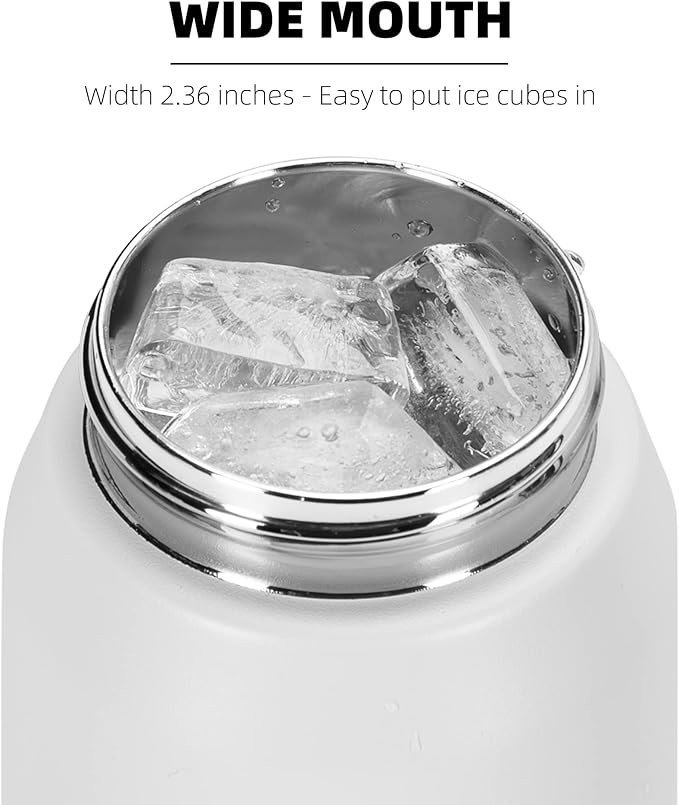 Fanhaw 24 Oz Stainless Steel Insulated Sports Water Bottles with Straw for Kids, Men and Women (White)