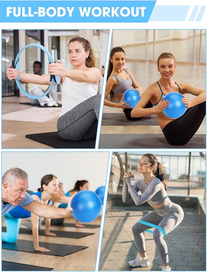 Pilates Ring Set for Home Workout, Pilates Essentials Kit for Women, [12'' Fitness Circle, Pilates Balls, Resistance Bands] Starter Set for Yoga, Exercise, Toning and Flexibility