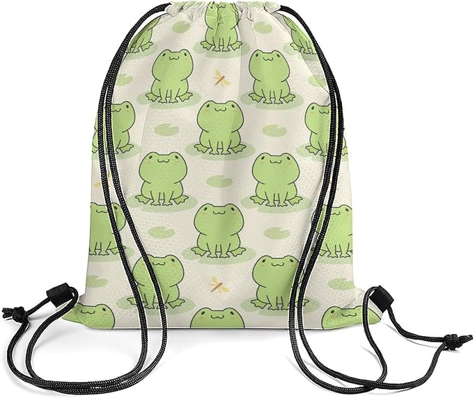Frog Drawstring Backpack - Cute Cinch Sack, String Backpacks with Pocket for Kids Women Men Boys Girls for Gym Outdoor Sports Travel Athletic Drawstring Bag - Lightweight/Foldable