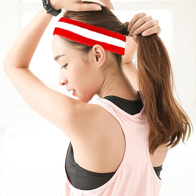 10 Pieces Striped Sweatbands and Striped Socks Set Headbands Wrist Sweat Bands for Men and Women Sports 80s 90s Fitness