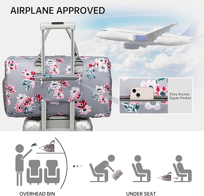 Duffle Bag for Travel, Weekender Bag with Shoe Compartment, Carry On Overnight Bag for Women with Toiletry Bag, Gym Bag with Wet Pocket, Hospital Bags for Labor and Delivery Beige