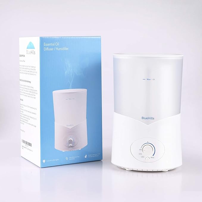 BlueHills Large 1000 ML XL Essential Oil Diffuser White Aromatherapy Humidifier 1 Liter Capacity for Big Living Area Baby Room Home Long Run Huge Coverage Area High Mist Large Size 1L A1