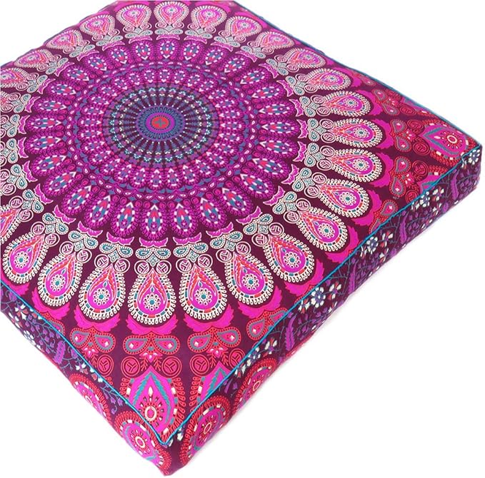 Eyes of India - Mandala Floor Pillow Cover Meditation Cushion Seating Throw Hippie Round Colorful Decorative Bohemian Indian Pouf Ottoman Handmade Cover ONLY (Purple 1, 35" x 35")