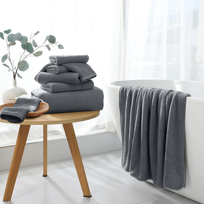 Extra Large Bath Sheet 4 Piece (35"x70")-Ultra Soft Oversized Bath Towel,Bath Sheet Towel Set for Bathroom Hotel,Highly Absorbent Quick Dry Shower Towel Set for Adults,Bath Towel Dark Grey