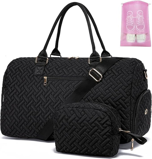 Duffle Bag for Travel, Weekender Bag with Shoe Compartment, Carry On Overnight Bag for Women with Toiletry Bag, Gym Bag with Wet Pocket, Hospital Bags for Labor and Delivery Beige