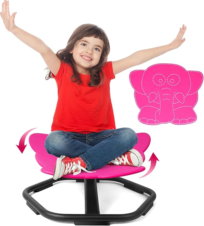 Elephant Swivel Chair for Kids, 360° Spinning Seat, Toddler Sit and Spin Wobble Chair, Sensory Balance Toys, Autism ADHD Chairs, Play Equipment Relief Motion Sickness for Boys Girls (Pink)