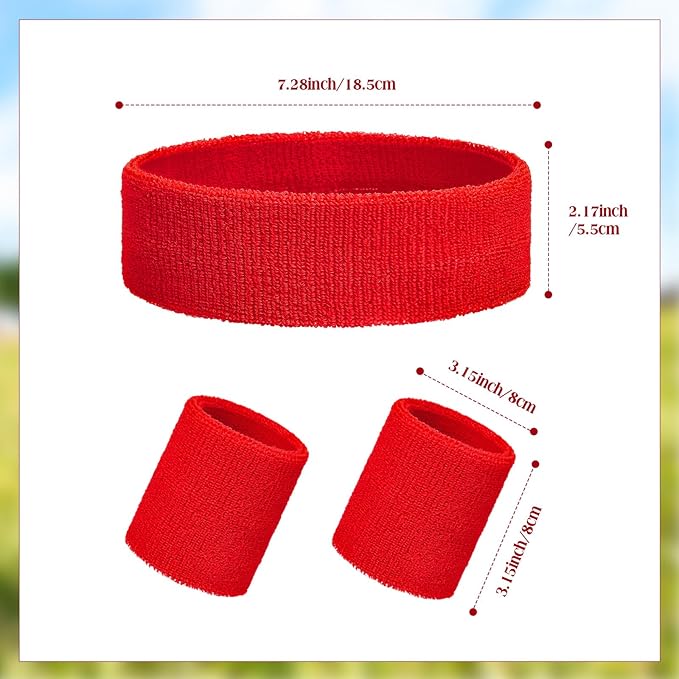 24 Pieces 80s Neon Sweatbands Set, Include 8 Sports Headbands and 16 Sweat Wristbands Elastic Athletic Tennis Sweat Bands Bulk for Man Woman