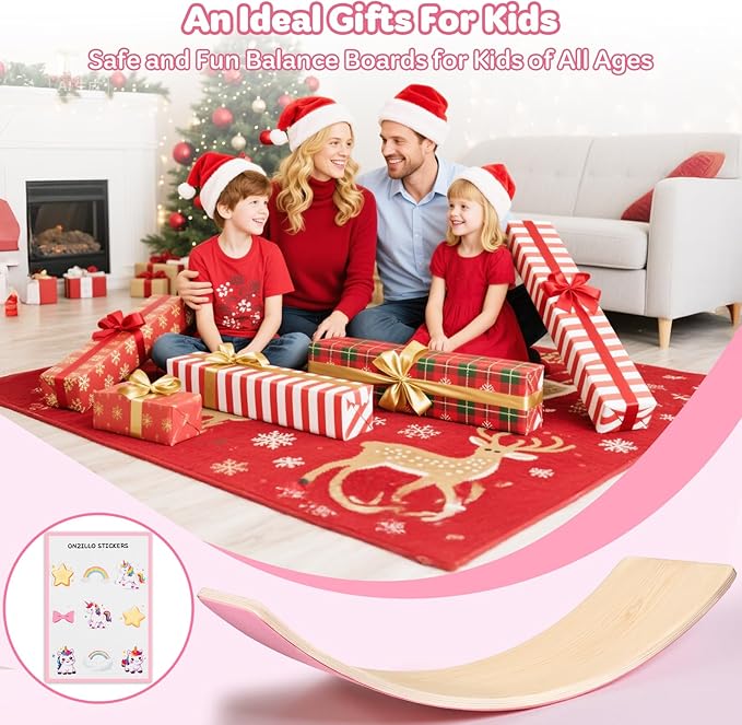 Balance Board Kids, 35 Inch Natural Wooden Wobble Balancing Board for Open Ended Learning, Toddler Rocker Board with Non Slip Felt Yoga Curvy Board for Adult Boys Girls M.ontessori-Inspired