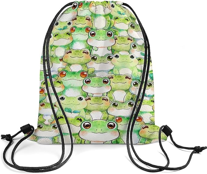 Frog Drawstring Backpack - Cute Cinch Sack, String Backpacks for Kids Women Men Boys Girls for Gym Outdoor Sports Travel Athletic Drawstring Bag - Lightweight/Foldable