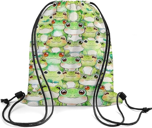 Frog Drawstring Backpack - Cute Cinch Sack, String Backpacks for Kids Women Men Boys Girls for Gym Outdoor Sports Travel Athletic Drawstring Bag - Lightweight/Foldable