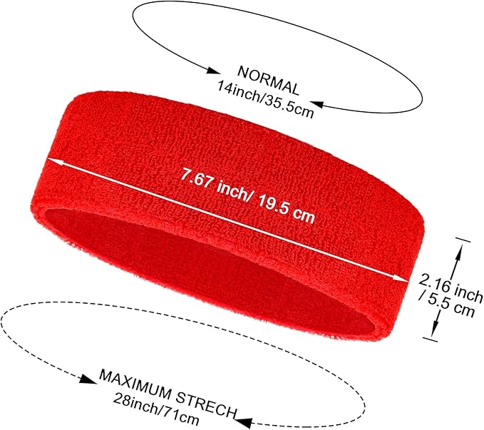 Bememo 12 Pcs Sweatbands Sport Headbands for Men & Women Basketball Headband Sport Competitions Sweat Headbands Running Terry Cloth Moisture Wicking for Yoga,Tennis,Gym,Exercise