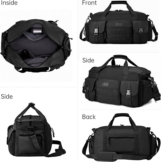 Duffle Bag for Men Women, Gym Bags & Tactical Duffle Bag with Shoe Compartment, Weekender Overnight Bag for Travel Workout, Black