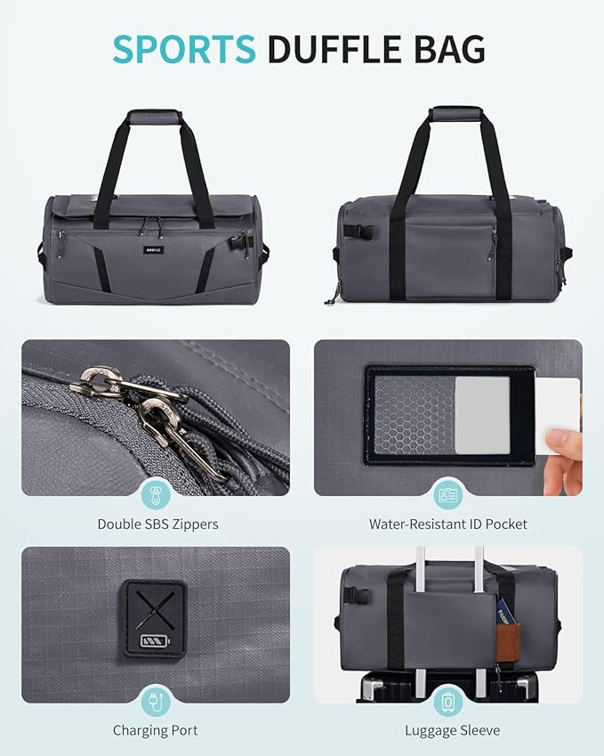 ECOHUB 40L Gym Bag for Women Men Water Resistant Sports Duffle Bag with Shoes Compartment& Wet Pocket, Travel Weekender Camping Backpack