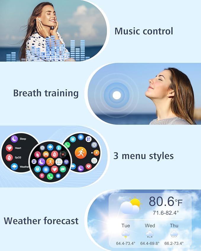 HUAKUA Smart Watches for Women Men (Answer/Make Calls) Compatible with iPhone/Android Phones, Round Smartwatch Digital Watch Fitness Tracker with Heart Rate Monitor Sleep Tracker Waterproof Black