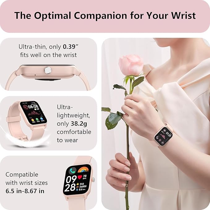 Tensky Smart Watch for Women Android & iPhone, Alexa Built-in, 1.8" Fitness Tracker with Answer/Make Call, IP68 Waterproof/SpO2/Heart Rate/Sleep/Monitor, Activity Tracker for 100+Sport Modes