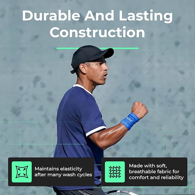 ADV Tennis Wristbands with New Age Polyester Cotton Blend - Ultra Absorbent Wrist Sweatbands - Doublewide & Slim Wrist Bands for Sweat - 4 Pack or 2 Pack