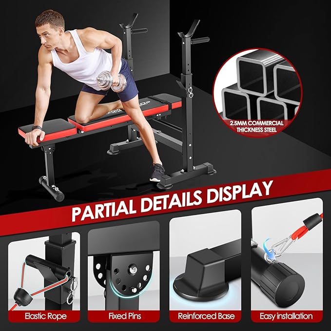 OPPSDECOR 660lbs 6 in 1 Weight Bench Set with Squat Rack Adjustable Workout Bench with Leg Developer Preacher Curl Rack Fitness Strength Training for Home Gym
