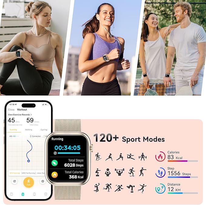 GADIXY Smart Watches for Women Answer/Make Calls,1.83" Ultra-Clear HD,7 Day Battery Life,Fitness Watch with HR/BP/SpO2/Sleep Monitor,120+Sports IP68 Women Smartwatch for Android/iOS,3 Bands,Rosegold