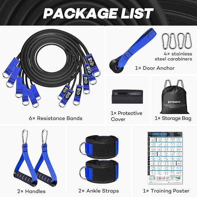 Resistance Bands, Heavy Duty Exercise Bands for Working Out, Workout Bands with Handles, Stretch Band for Men, Fitness Bands for Home Workouts, Muscle Training, Strength, Slim, Yoga