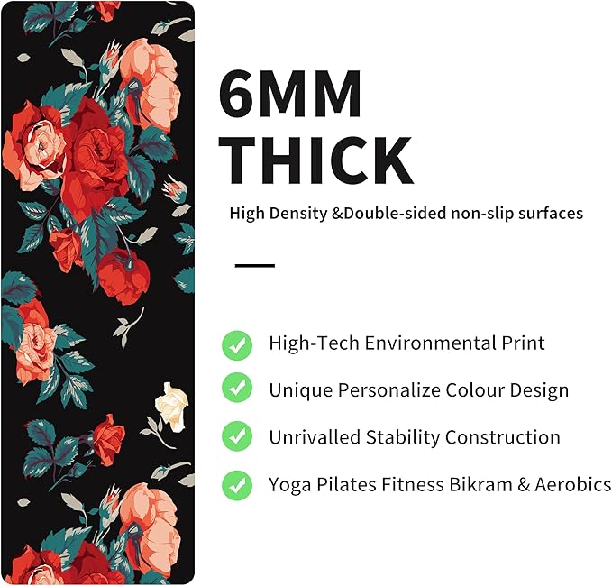 nuveti Yoga Mat Print Extra Thick TPE Non Slip Fitness Exercise Mat with Carrying Bag,72"x24" Extra Thick 6MM Exercise & Workout Mat for Yoga, Pilates Fitness and Floor Exercises