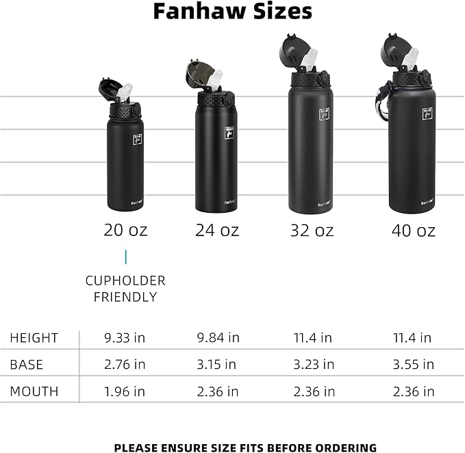Fanhaw 32 Oz Stainless Steel Insulated Sports Water Bottles with Straw for Kids, Men and Women (White Black)