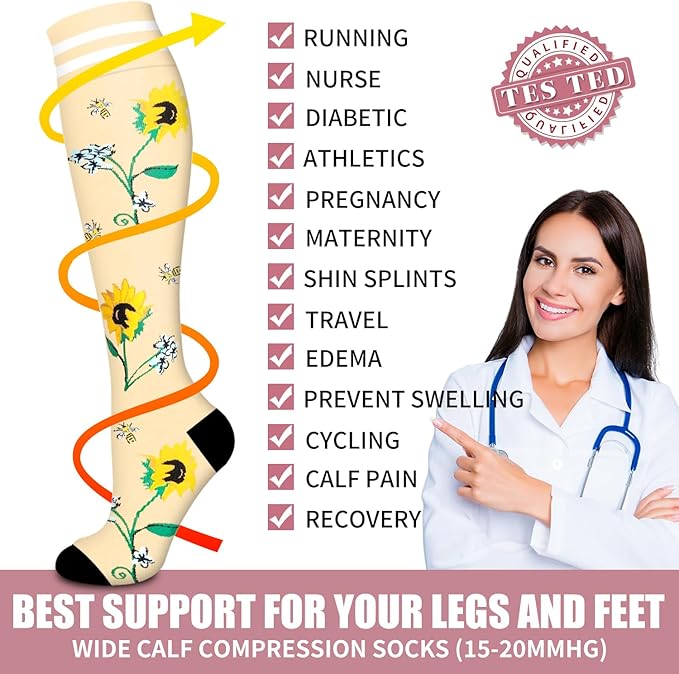 Bluemaple Compression Socks for Women & Men Circulation (6 Pairs) 15-20 mmHg is Best Support for Athletic Running Cycling