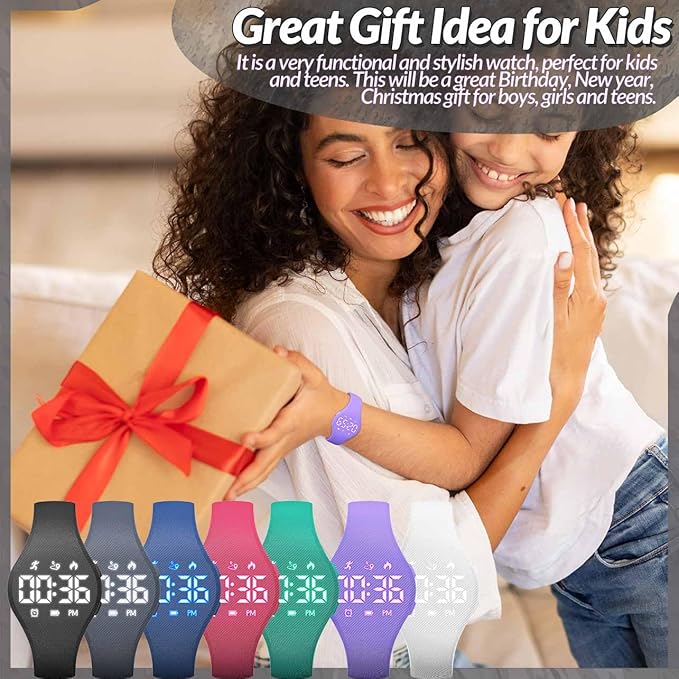 Kids Led Fitness Tracker Watch for Boys Girls, No App, Digital Sport Wristwatch, Waterproof, with Pedometer Alarm Clock, for Teens Children Students Ages 5-16 (Black)