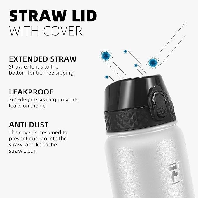 Fanhaw 40 Oz Stainless Steel Insulated Sports Water Bottles with Straw for Kids, Men and Women (White Black)