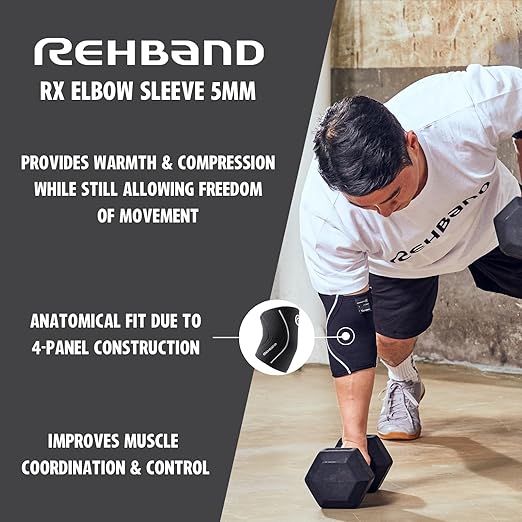 Rehband Elbow 5mm Compression Sleeve, Neoprene Sleeves for Weightlifting, Anatomical Design, Non-Slip & Close Fitting, Elbow Support Unisex, Colour:Arctic/White, Size:Large