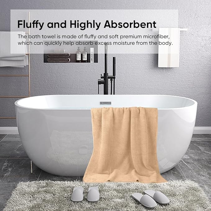 HOMEXCEL Bath Towels Pack of 2, (27 x 54 Inches) Microfiber Ultra Soft Highly Absorbent Bath Towel Set, Lightweight and Quick Drying Towels for Body, Sport, Yoga, SPA, Fitness, Brown