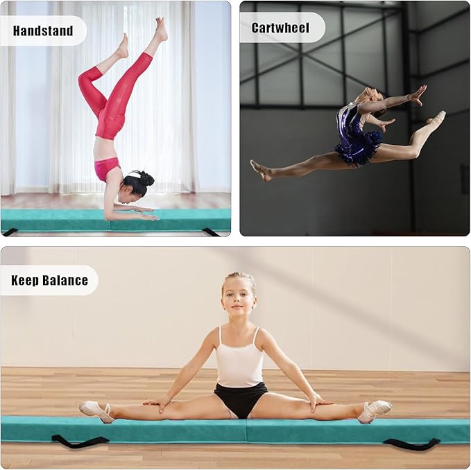 8FT/9FT/9.5FT/10FT Folding Balance Beam, Portable Gymnastics Beam Equipment with Non Slip Rubber Base & Suede Cover for Training/Practice/Professional Home Exercise