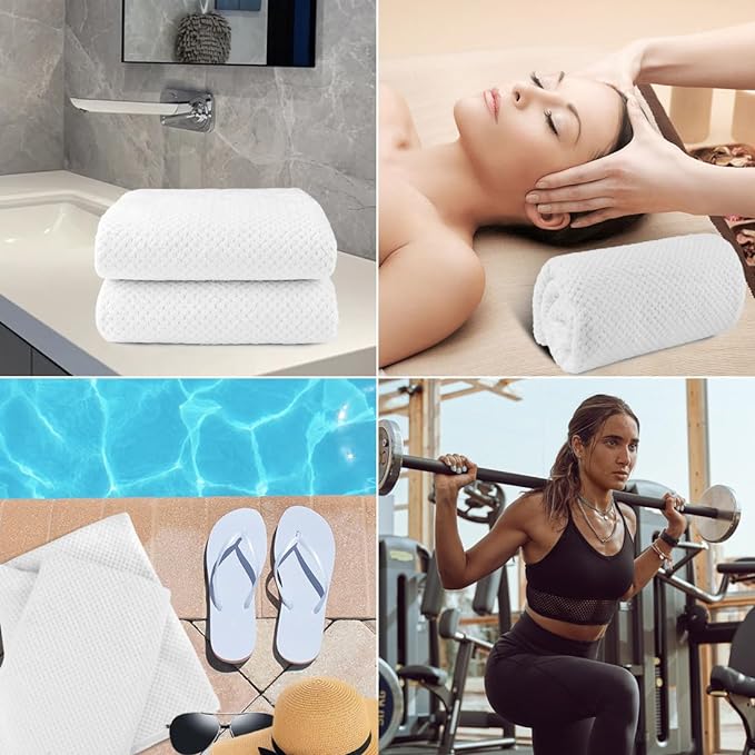 HOMEXCEL Bath Towels Pack of 4, (27 x 54 Inches) Microfiber Ultra Soft Highly Absorbent Bath Towel Set, Lightweight and Quick Drying Towels for Body, Sport, Yoga, SPA, Fitness, White