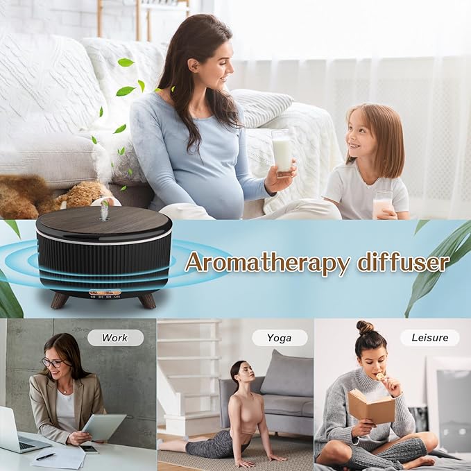 Essential Oil Diffusers for Home 500ml,Aromatherapy Diffusers for Essential Oils Large Room Black Wood with 7 Colors Lights & 3 Mist Mode Waterless Auto Off,Cool Mist Humidifiers for Decor