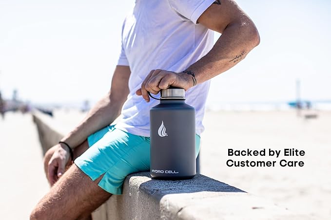 HYDRO CELL Stainless Steel Insulated Water Bottle with Straw - For Cold & Hot Drinks - Metal Vacuum Flask with Screw Cap and Modern Leakproof Sport Thermos for Adults (Graphite 64oz)