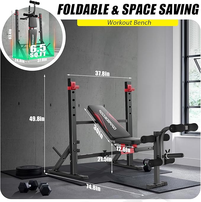 OPPSDECOR 900LBS Olympic Weight Bench Set with Squat Rack Professional Incline Bench Press with Leg Extension & Leg Curl Foldable Decline Flat Workout Bench for Home Gym Full Body Exercise