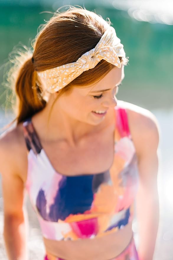 Maven Thread Women's Bow Workout Headbands – 2-Pack Non-Slip, Sweat-Wicking Hairbands for Exercise and Yoga – Yellow & Blue (Sunny Collection)