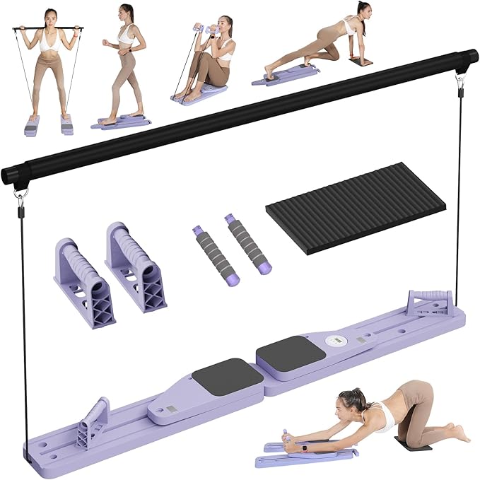 BIGWET Pilates Board, Pilates Reformer for Home, Portable Pilates Equipment, 8 in 1 Pilates Kit, Pilates Essentials Kit for Women