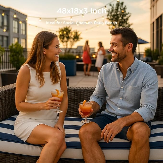 Codi Outdoor Bench Cushion 48 inch, Double Waterproof Patio Furniture Cushions Replacement for Swing, Porch, Couch, 48x18x3'', Breton Stripes