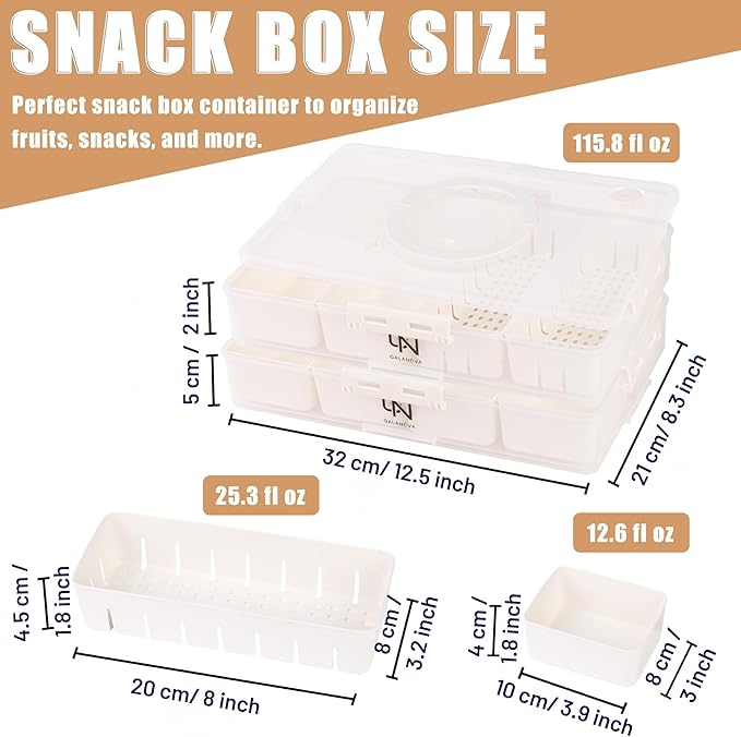 Stackable Snackle Box Container with 2 Lids - BPA-Free Snackle box Organizer, Dishwasher & Microwave Safe Reusable Snacklebox for Veggies, Fruits, Charcuterie, Snacks (White, 2 Pack)