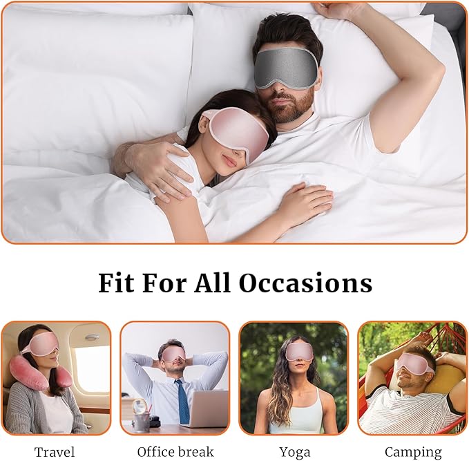 Sleep Eye Mask 3D Contoured Cup Soft and Gentle, Breathable, Comfortable for Side Sleeping, Travellers, Yoga, Men, Women, Adjustable, with Silicone Ear Plugs for Sleeping Noise Reductions