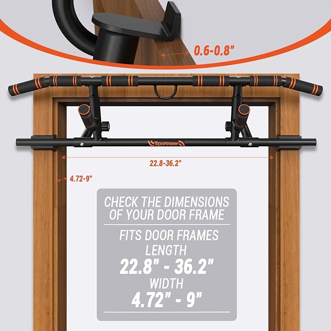 Sportneer 2025 Upgrade Pull up Bar for Doorway with Folding Handle, Door Pull up Bar Door Frame Multi-Grip Upper Body Trainer, 440lb, Indoor Fitness for Home Gym Strength Training - US Patent Pending