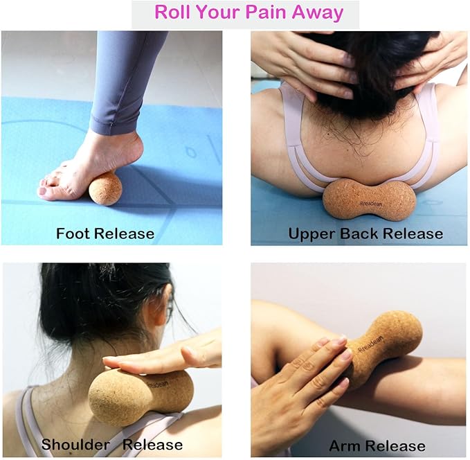 Cork Peanut Massage Ball, Lacrosse Ball Peanut Roller Massage for Rigger Point Therapy, Relax Muscles,Back Pain, Yoga & Posture Improvement