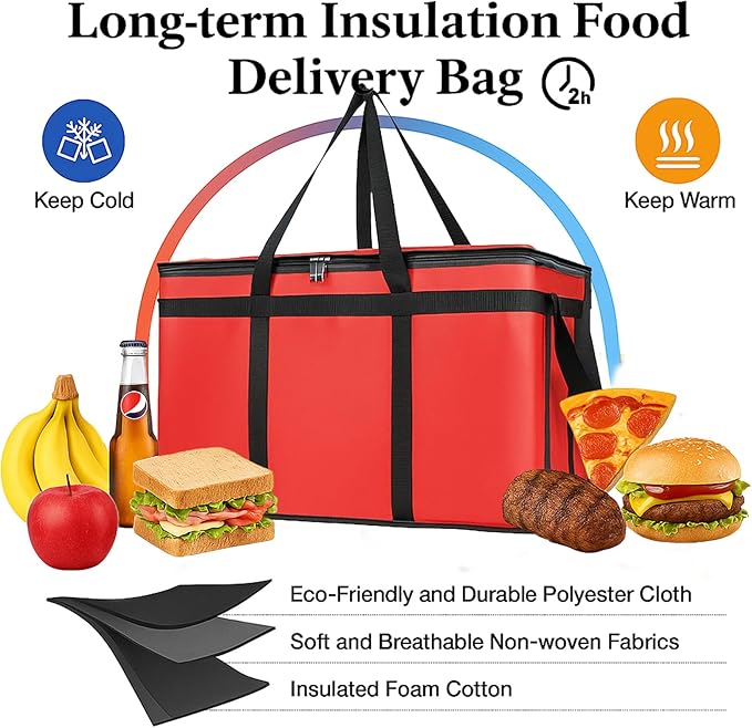 Bodaon Large 2-Pack Insulated Food Delivery Bag, XXXL Grocery Shopping/Catering/Pizza Cooler Bags, Dashers Door Dash Accessories, Cold/Hot Styrofoam Carrier for Doordash/Travel/Shopping/Catering/Car