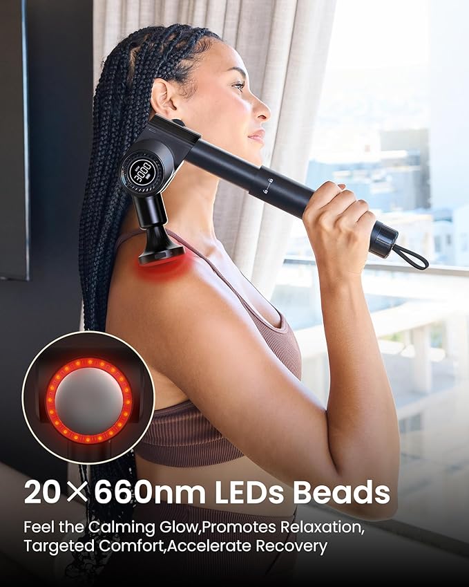 Massage Gun with Heat,Deep Tissue Handheld Percussion Back Massager for Muscle/Neck/Body Pain Relief with Long Extension Retractable Handle,32-Speeds,Foldable,5 Adjustable Angles,with Carry Case