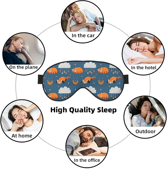Sleep Eye Mask Red Panda Moon Cloud Star Sleep Mask for Women Men Comfortable Eye Mask with Adjustable Strap Soft Eye Cover Blindfold for Travel Yoga Nap Shift Work