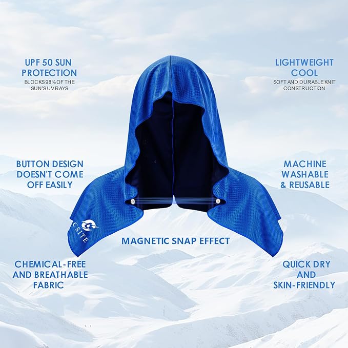 Cooling Hoodie Towels, Instant Cooling Towels for Neck and Face, UPF 50 Sun Protection, Ice Towel for Hot Weather, Head Towel for Sports, Camping, Cycling & More Activities