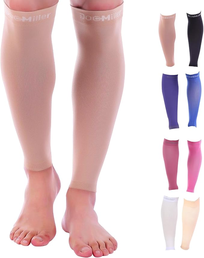 Doc Miller Compression Calf Sleeve for Men & Women, Premium Medical Grade, 15-20mmHg Graduated Support for Running, Calf Tear, Shin Splints, Knee High, Calf Sleeves, 1 Pair