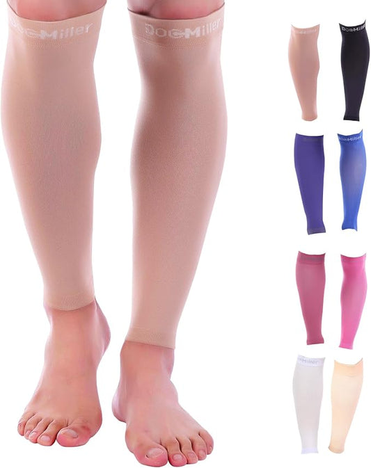 Doc Miller Compression Calf Sleeve for Men & Women, Premium Medical Grade, 15-20mmHg Graduated Support for Running, Calf Tear, Shin Splints, Knee High, Calf Sleeves, 1 Pair