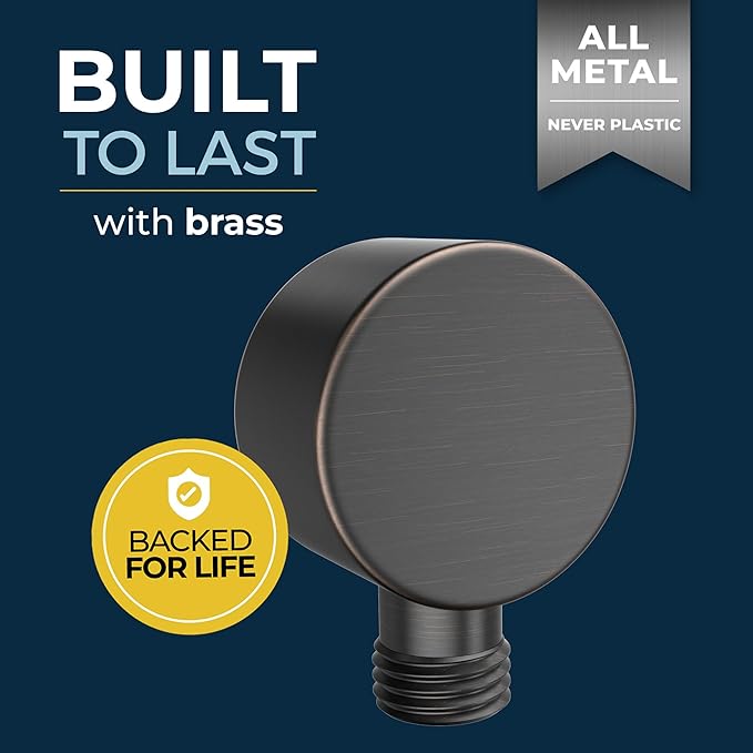 HammerHead Showers Solid Metal Drop Ell Wall Mount Elbow, 1/2" Shower Hose Connector, Round Handheld Shower Head Elbow Adapter, Shower Drop, Oil Rubbed Bronze